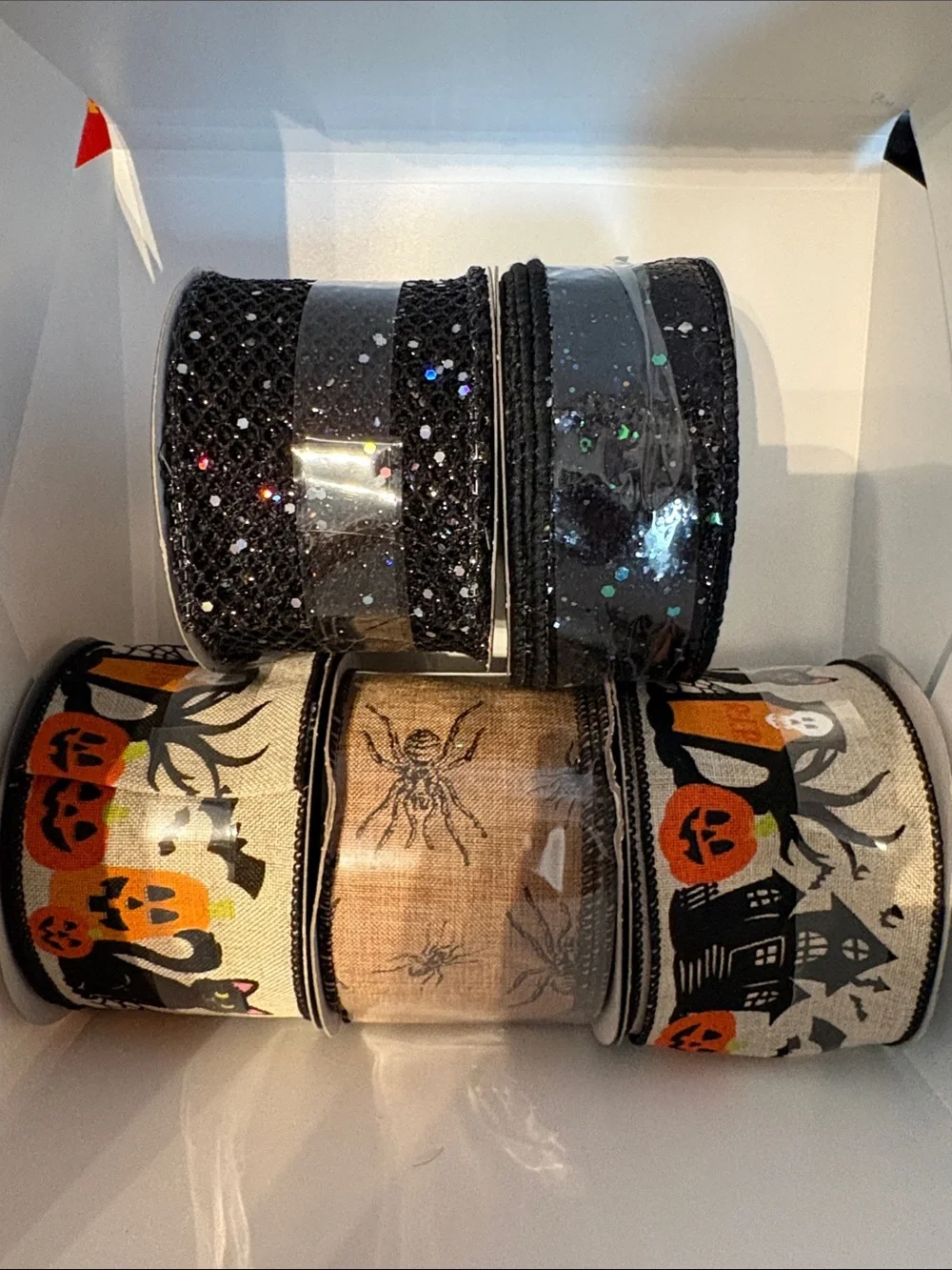 Halloween Decorative Ribbon Set - Black and Orange Spooky Patterns